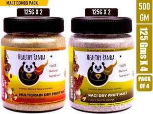 HEALTHY PANDA Multigrain Dryfruit Malt & Ragi Dryfruit Malt Drink- 125 Gram, Pack of 2 Each Nutrition Drink