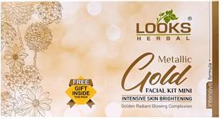 Looks Herbal Gold Metallic Facial Kit Mini ( 150 gm ) for Intensive skin Brightening