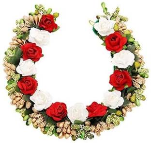 SR Sarthak Royal Flower Hair Gajra Hair Accessory Set red colour Bun Clip