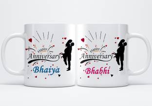MM9E Gifts Happy Anniversary "Bhaiya & bhabhi " Classic Stylish Coffee Best Gift For Husband Wife , Valentine's day , Anniversary Gift Ceramic Coffee Mug