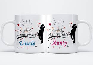 MM9E Gifts Happy Anniversary "Uncle & Aunty" Classic Stylish Coffee Best Gift For Husband Wife , Lovers , Valentine's day , Anniversary Gift Ceramic Coffee Mug