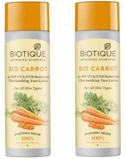 BIOTIQUE Sunscreen - SPF 50 PA+ BIO Carrot Ayurvedic SPF 40 Sunscreen Ultra Soothing Face Lotion (Pack of 2)