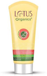 Lotus Organics+ Sunscreen - SPF 50 PA+++ Brightening Face Sunscreen Cream, Spf 50 Pa+++, For Fairness, Natural, Mineral Based, 100% Chemical Free