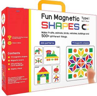 PEZYOX Magnetic Shapes (Junior) : Type 1 with 44 Magnetic Shapes, 200 Pattern Book, Magnetic Board and Display Stand Word Games