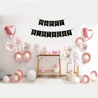 CherishX.com Rosegold Birthday Decoration Items -47 Pcs items - With Happy Birthday Bunting, Heart Shape Balloon, Confetti Balloons - Personalized Birthday Party Supplies for men and women