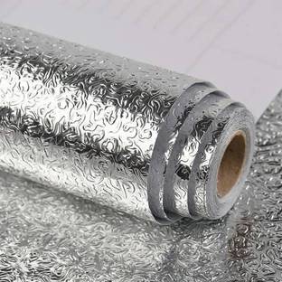 S M CREATION 5 Meter Aluminum Roll Self Adhesive Wall Paper Roll Peel and Stick for Shelf Drawer Liners Kitchen Backsplash Peel and Stick Wallpaper Silver Aluminum Contact Paper Decorative Foil Shrinkwrap