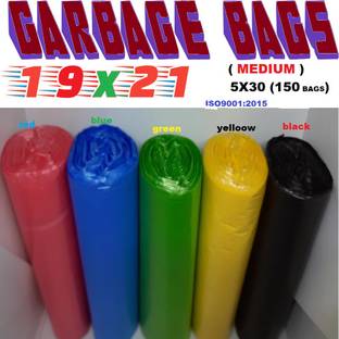 ALEX INDIA MARKETING A_19X21 (red,blue,green,yellow,black,) 05 roll Medium 12 L Garbage Bag  Pack Of 150