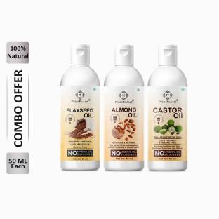 PuriFlame 100% Pure Flaxseed Oil 50ML & Almond Oil 50ML & Castor Oil 50ML Combo For Rapid Hair Growth, Anti Hair Fall, Split Ends & Promotes Softer & Shinier Hair (Pack Of 3) Hair Oil
