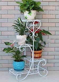 Dime Store Plant Stand For Balcony Large-4 tier white Plant Container Set