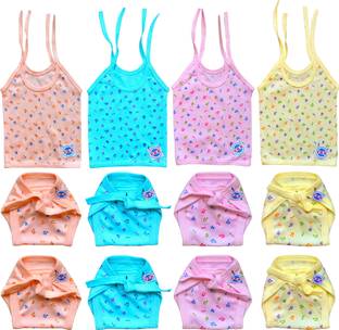 V.B.K Baby Boy and Baby Girl Home Essential Cloth Set Combo Pack / Gift Set With Jhabla (4 Pcs) and Nappy (Langot) (Cloth Diaper) (8 Pcs), Pure Hosiery Soft Cloth Fabric, 0 to 6 Months (Multicolor)