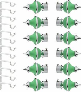 GLOXY Silver, Green Rod Rail Bracket, Curtain Knobs, Curtain Hooks, Curtain Rods Metal