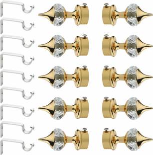GLOXY Gold Rod Rail Bracket, Curtain Knobs, Curtain Hooks, Curtain Rods Metal