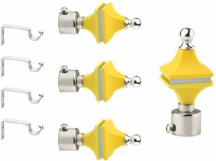 GLOXY Silver, Yellow Rod Rail Bracket, Curtain Knobs, Curtain Hooks, Curtain Rods Metal