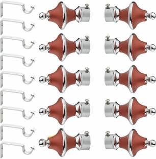 GLOXY Silver, Maroon Rod Rail Bracket, Curtain Knobs, Curtain Hooks, Curtain Rods Metal