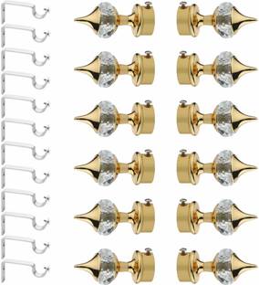 GLOXY Gold Rod Rail Bracket, Curtain Knobs, Curtain Hooks, Curtain Rods Metal