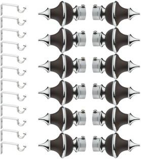 GLOXY Silver, Black Rod Rail Bracket, Curtain Knobs, Curtain Hooks, Curtain Rods Metal
