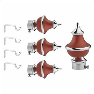 GLOXY Silver, Maroon Rod Rail Bracket, Curtain Knobs, Curtain Hooks, Curtain Rods Metal