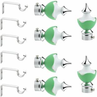 GLOXY Silver, Green Rod Rail Bracket, Curtain Knobs, Curtain Hooks, Curtain Rods Metal
