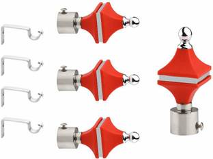 GLOXY Silver, Red Rod Rail Bracket, Curtain Knobs, Curtain Hooks, Curtain Rods Metal