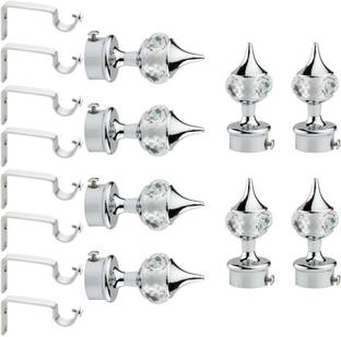 GLOXY Silver Rod Rail Bracket, Curtain Knobs, Curtain Hooks, Curtain Rods Metal