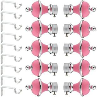 GLOXY Silver, Pink Rod Rail Bracket, Curtain Knobs, Curtain Hooks, Curtain Rods Metal