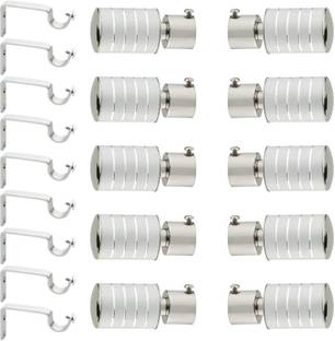 GLOXY Silver, Grey Rod Rail Bracket, Curtain Knobs, Curtain Hooks, Curtain Rods Metal