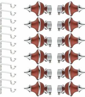 GLOXY Silver, Maroon Rod Rail Bracket, Curtain Knobs, Curtain Hooks, Curtain Rods Metal