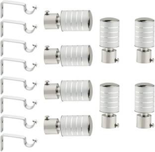 GLOXY Silver, Grey Rod Rail Bracket, Curtain Knobs, Curtain Hooks, Curtain Rods Metal