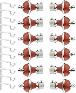 GLOXY Silver, Maroon Rod Rail Bracket, Curtain Knobs, Curtain Hooks, Curtain Rods Metal