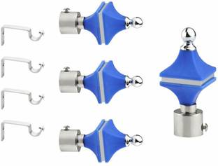 GLOXY Silver, Blue Rod Rail Bracket, Curtain Knobs, Curtain Hooks, Curtain Rods Metal
