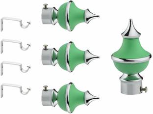 GLOXY Silver, Green Rod Rail Bracket, Curtain Knobs, Curtain Hooks, Curtain Rods Metal
