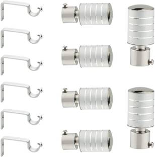 GLOXY Silver, Grey Rod Rail Bracket, Curtain Knobs, Curtain Hooks, Curtain Rods Metal