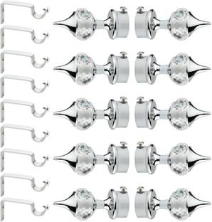 GLOXY Silver Rod Rail Bracket, Curtain Knobs, Curtain Hooks, Curtain Rods Metal