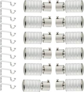 GLOXY Silver, Grey Rod Rail Bracket, Curtain Knobs, Curtain Hooks, Curtain Rods Metal