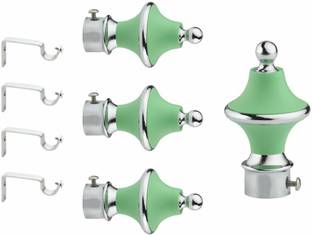 GLOXY Silver, Green Rod Rail Bracket, Curtain Knobs, Curtain Hooks, Curtain Rods Metal