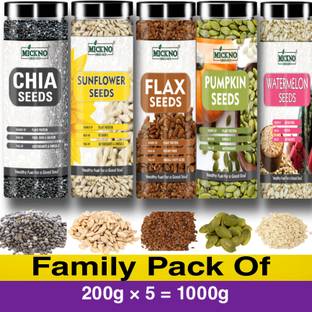 mickno organics Raw Edible Seeds family Pack ( Flax Seeds ,Chia Seeds , Pumpkin Seeds , Sunflower Seeds & Watermelon Seeds ) for Eating Weight loss Organic Pumpkin Seeds