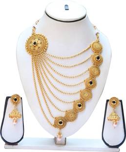 Swarajshop Copper Gold-plated Gold, Black Jewellery Set