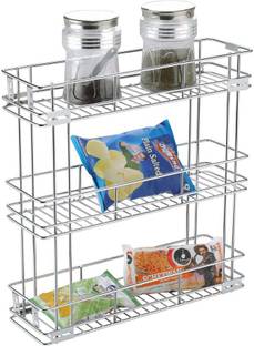 SMART SLIDE Utensil Kitchen Rack Steel 3-Tier Stainless Steel Bottle Pull out Basket / Modular Kitchen Drawer / Multipurpose Storage Organizer / Kitchen Rack / Kitchen Stand (6 X 18 X 21 INCH)