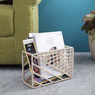 THE DECOR MART Cotton Handcrafted Macrame with Metal Wire Frame File Oraganizer Storage Basket