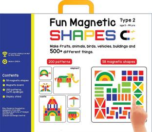 ARNIYAVALA Fun Magnetic Shapes (Junior) : Type 2 with 58 Magnetic Shapes, 164 Pattern Book, Magnetic Board and Display Stand Educational Board Games Board Game Board Game Accessories