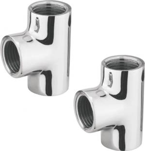 RUHE Full Brass 2 Inch TEE Connector for Pipe Fittings Set of 2 (Chrome Finish) 3-Way Tee Pipe Joint
