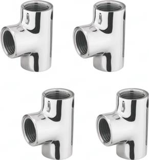 RUHE Full Brass 2 Inch TEE Connector For Pipe Fittings Set Of 4 (Chrome Finish) 3-Way Tee Pipe Joint