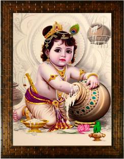K K CREATIONS Lord Krishna Painting Digital Reprint 10 inch x 8 inch Painting