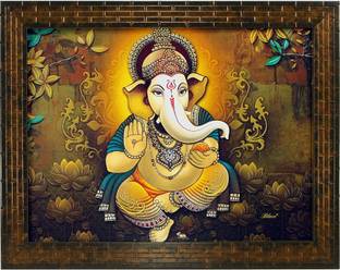 K K CREATIONS Lord Ganesh Painting Digital Reprint 8 inch x 10 inch Painting