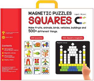 ARNIYAVALA BIG Magnetic Puzzles Squares - 400 Colorful Magnets, 200 Puzzles, Magnetic Board, Display Stand (400 Pieces)