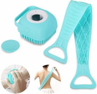 Soneri Enterprise 2 Pcs Combo Silicone Soft Body Cleaning Bath Brush With Back Scrubber Double-sided Brush Bath Belt Washer For Dead Skin Removal, Body Brush Gentle Massage Exfoliation For Men And Women
