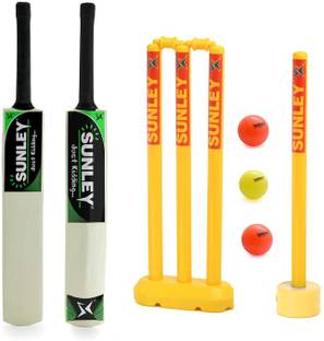 SUNLEY Just Kidding Popular Willow Cricket Bat Size 3 with 2 Wicket Set, 3 Wind Ball Cricket Kit