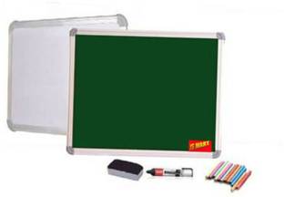 JS MART Green chalk board + Whiteboard reversible 1.5' foot x 2' foot(10 Chalk, Duster and Marker) Green, White board