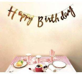 ZYOZI 1st Blush Theme Gold Happy Birthday Letters Banner Decorations Foil