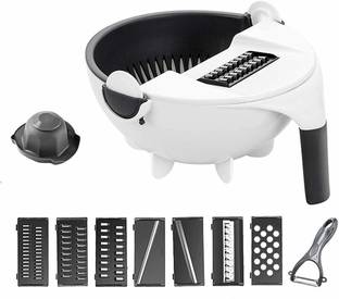 Shivshree Multifunction Vegetable Cutter with Drain Basket Magic Rotate Vegetable Cutter Portable Slicer Chopper Grater Kitchen Tool Vegetable Grater & Slicer (9 in 1 set) Vegetable Chopper
